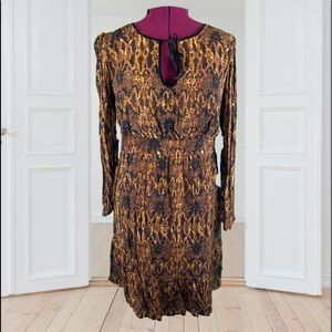 Context Lord & Taylor Brown Multicolor Dress Midi Long Bell Sleeve Women's Large